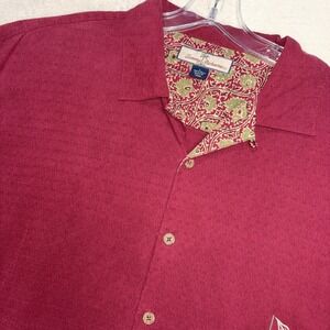 Tommy Bahama Red Silk King Of Sports Embroidery Button Up Size Large Beach Vaca